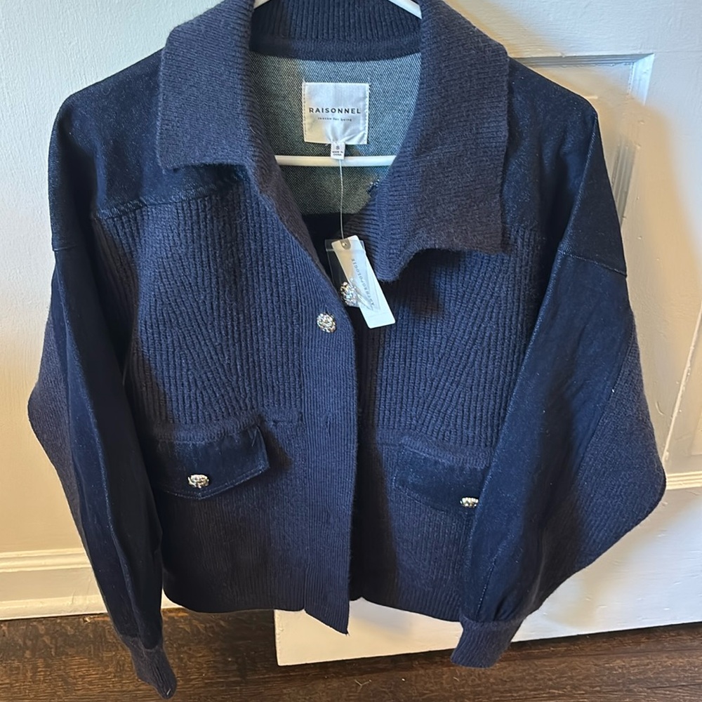Anthropologie mixed media denim/sweater jacket NWT Small